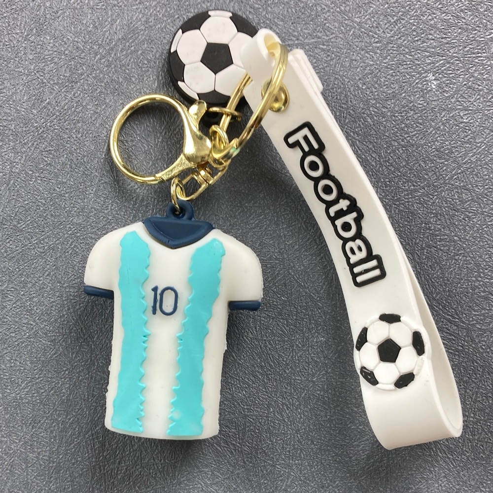 Kids Football Jersey Keychain Charm in White & Light Blue